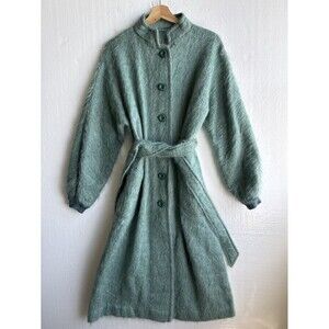 Vintage Mohair By Andrew Stewart Women's Size 16 Green Belted Trench Coat Retro